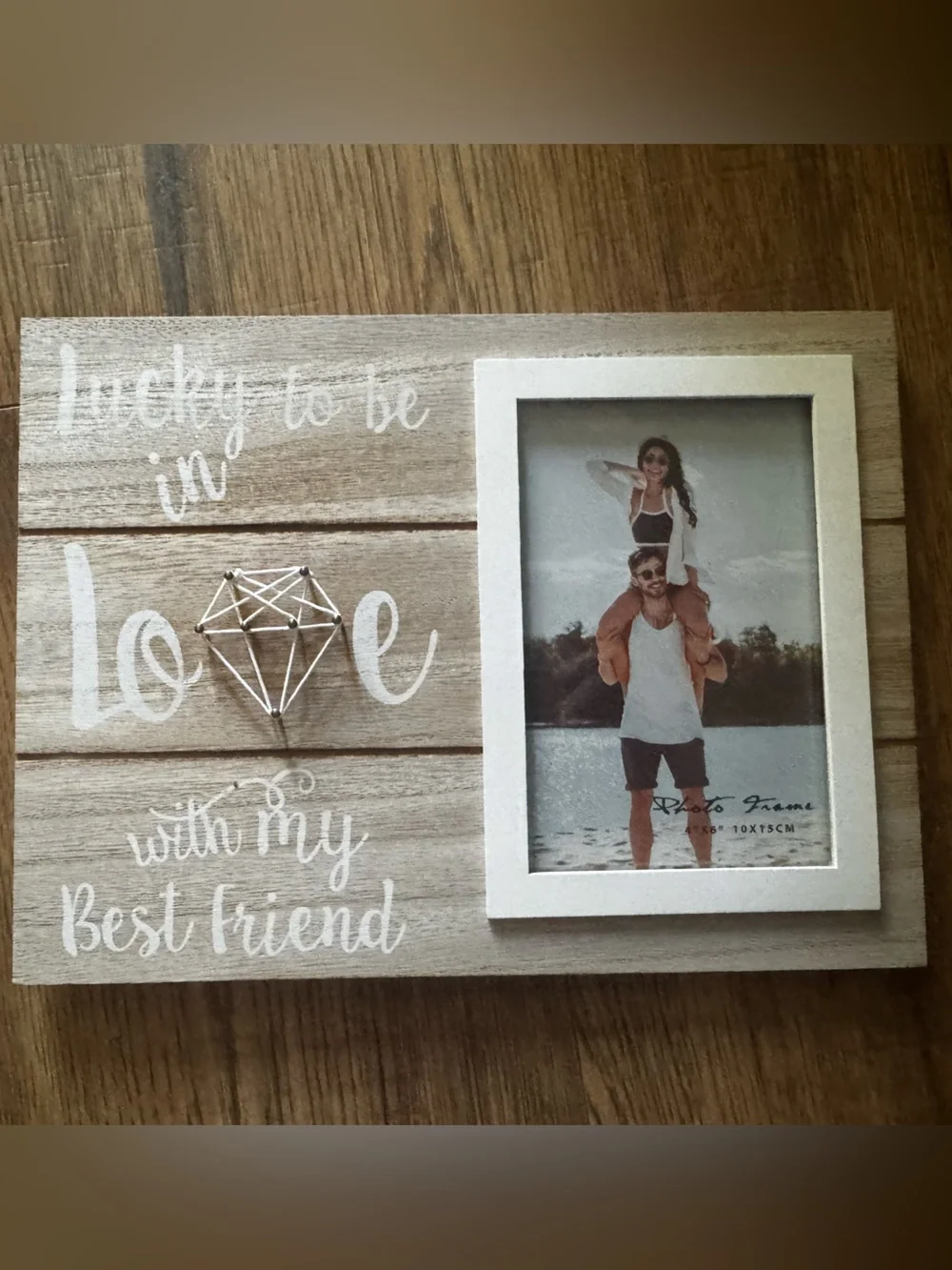 Rustic Love Wooden Photo Frame - White & Natural
